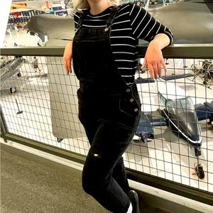 Real denim old navy overalls distressed black, worn just once!